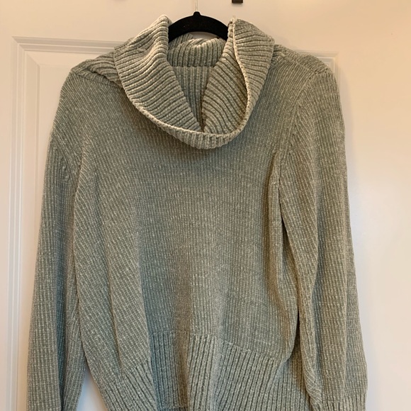 Ann Taylor Loft Chenille Cowl Neck Sweater, Aqua Grey - Picture 1 of 2